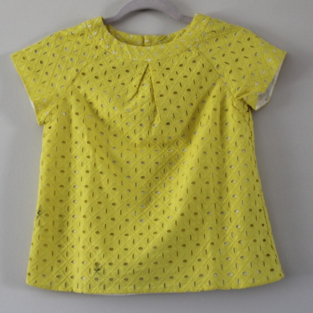 NWT Bonpoint Erika Lemon Yellow Short Sleeve Eyelet Blouse‎ Top Flawed 12